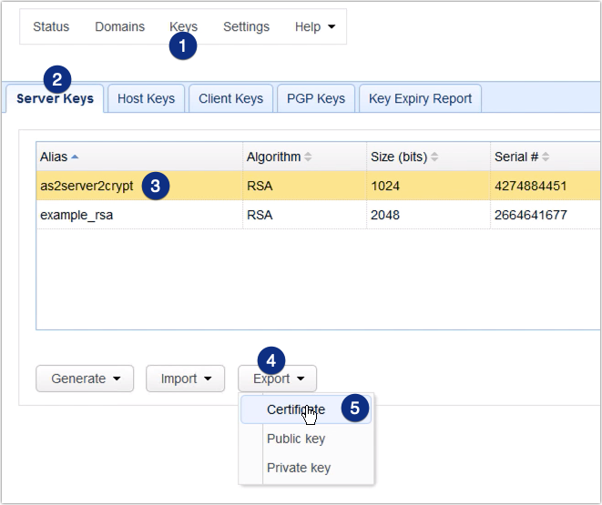 export server key certificate